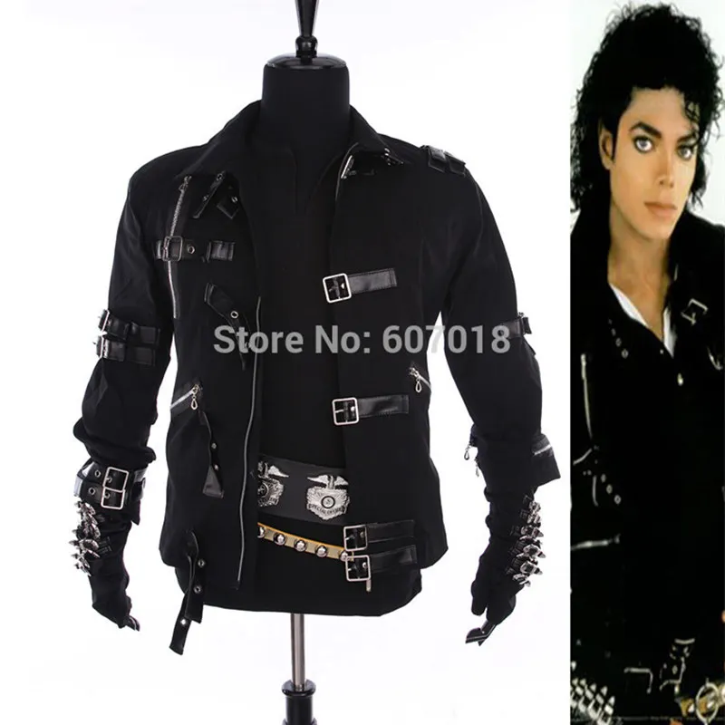 Seltene MJ Michael Jackson Schwarz Baumwolle Elastische Dünne SCHLECHTE Jacke Kostüm Kleidung für Mann Lieben Sterne Image