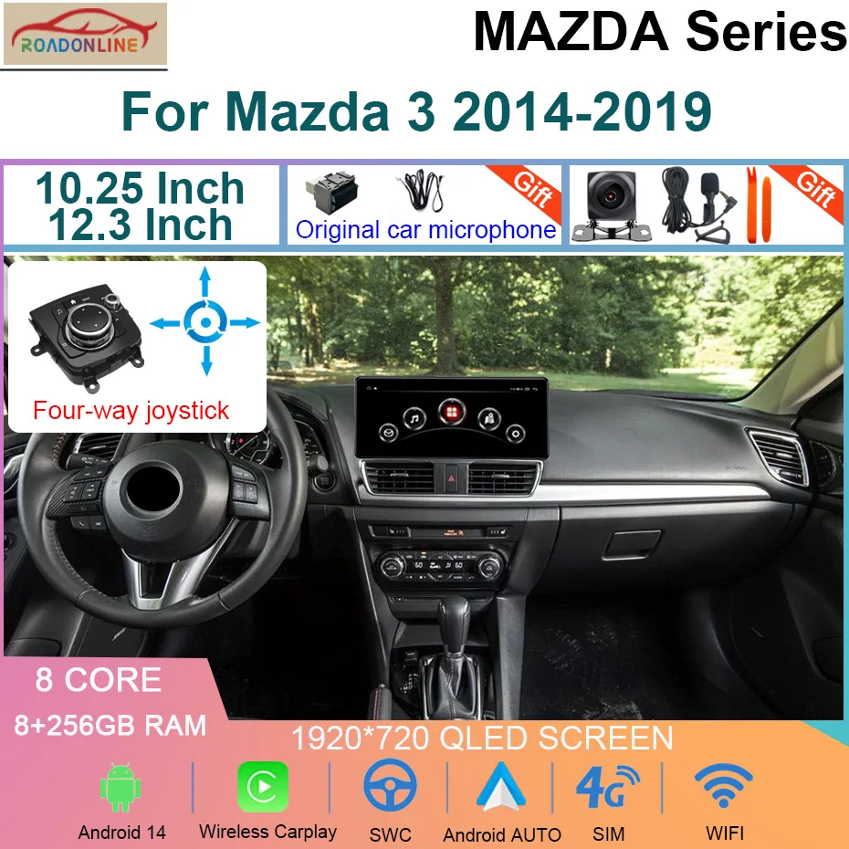 8 + 256 GB 12,3/10,25 ZOLL Android 14 Für Mazda 3 2014-2019 Auto Radio Multimedia Player navigation GPS WiFi Carplay + Android Auto Image