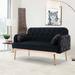 Black Tufted Back Loveseat Sofa Velvet Sleeper Loveseat Sofa Accent Settee w/ Half Moon Pillows and Square Arms for Living Room
