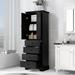 Storage Cabinet with Round Metal Handles Doors and Drawers for Bathroom Simple Wardrobe Kitchen Pantry with Adjustable Shelf