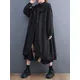 Black Vintage Print Oversize Hooded Long Trench Coat For Women Clothes New Casual Loose Outerwear