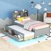 Twin Size Bed with Trundle and 3 Storage Drawers,Platform bed with Bookcase Headboard,built-in USB,LED light