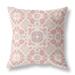 16" X 16" Pink And White Floral Blown Seam Suede Throw Pillow