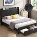 Full Size Upholstered Platform Bed Frame with 2 Storage Drawers with Wingback Headboard Storage Shelf and USB Charging Stations