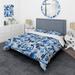 Designart "Cobalt Blue And White Grid Geometric" White Modern Bed Cover Set With 2 Shams