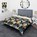 Designart "1970S Gold And Grey Geometry Pattern I" Teal Modern Bedding Cover Set With 2 Shams