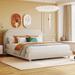 Teddy Fleece Queen Size Upholstered Platform Bed with Thick Fabric Headboard, Solid Frame and Stylish Curve-Shaped Design