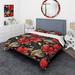 Designart "Red Gloden Hollywood Glam Floral Pattern" Red Cottage Bedding Cover Set With 2 Shams