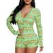 Women Christmas Long Sleeve Bodycon Jumpsuit Sexy V Neck Button Bodysuit Shorts One Piece Pajama Rompers Overall Sleepwear