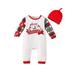 Mikrdoo Infant Baby Boys Clothes 12 Months Baby Boys Letter Graphics Elk Print 18 Months Baby Boys Splice Plaid Long Sleeve Winter Bodysuit With Hat 2Pcs Romper Set White