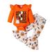 Tosmy Toddler Kids Boys Girls Clothes Set Outfit Pumpkin Letter Print Long Sleeve Romper Pants 2 Piece Set Outfits Kids Outfits