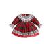 Frobukio Toddler Kids Girls Christmas Dress Lace Trim Plaid Tulle Party Dress Ruched Long Sleeve Mini Dress