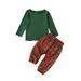 Gueuusu Baby Girl 2Pcs Christmas Outfits Long Sleeve Ribbed Tops + Plaid Pants Set Newborn Clothes