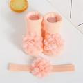 LYCAQL Baby Socks Baby Fashion Soft Non Slip Toddler Lace Big Flower Toddler with Flower Headwear Toddler Kids Socks (Orange M )