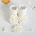 LYCAQL Baby Socks Baby Fashion Soft Non Slip Toddler Lace Big Flower Toddler with Flower Headwear Toddler Kids Socks (White S )