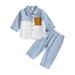 KDFJPTH Toddler Fall Outfits for Girls Baby Boy Cotton Linen Color Block Long Sleeve Button Down Shirt Solid Pants 2Pcs Casual Children Clothes Sets