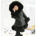 B91xZ Girls Outerwear Jackets Coat Winter Warm Faur Leather Button Down Jacket With Hood Long (Black 3-4 Years)
