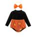 Baby Girls Halloween Outfits Pumpkin Mesh Patchwork Romper + Headband