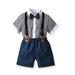 Shiningupup Boys Gentleman Outfit Suits Boys Short Pants Set Short Sleeve Romper Shirt Suspender Pants Bow Tie 4Pcs Pajamas Kids Size 6 Baby Boy Outfits 3 6 Months Camo