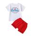 Shiningupup Toddler Kids Boys Girls 4Th of July Short Sleeves Independence Day Letters Prints T Shirt Tops Shorts Outfits Set Gifts for Women Pink Baby Boy s Clothing 0 3 Months