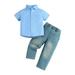 Little Child Baby Boys Suits Summer Blue Short Sleeved Shirt Washed Jeans Daily Wear Outfit Toddler Clothes for Boys 2T Pants Toddler Romper Boy 4T Baby Bodysuit Boy