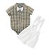 NZRVAWS Infant Baby Boys Shorts Set 18 Months Boys Short Sleeve Plaid Button T-Shirt and Suspender Shorts Set Baby Boys Clothes 24 Months