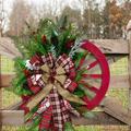 Ovzne Merry Christmas Wreath Sign for Front Door Christmas Decoration Wooden Door Hanger for Front Door Rustic Wreath Indoor Wall Hanging Decoration for Xmas Garden Yard Outdoor Deal of The Day