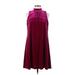 Tommy Hilfiger Casual Dress - Mini Mock Sleeveless: Burgundy Solid Dresses - Women's Size 6
