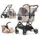 PINCOGO 3 in 1 Foldable Pet Stroller for Small Medium Dogs Cats, No-Zip Dog Stroller with Detachable Carrier, Push Button, Luxury Pet Gear Stroller for Puppy Travel （Gray） (Khaki)