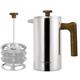 POLIVIAR Cafetiere 4 Cup, French Press Coffee Maker with Wood Handle, Double Walled Insulated Cafetiere &1 Extra Filter, Stainless Steel Coffee Press for Good Coffee and Tea