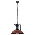 Vintage Industrial Burgundy Ceiling Pendant Light Shade Hanging Lamp Light Metal Adjustable Chain & Cord E27 Base Bowl Shape Lamp Shade Lighting Fixture for Kitchen (Rustic Red, with Bulb)