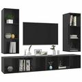 Susany TV Cabinet Set TV Shelf Wall Mounted TV Cabinet Stand Set Storage Cube TV Storage Combination Space-saving Wall Cabinets Living Room Furniture Chipboard 4 Pcs High gloss black # 2