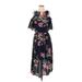 Apt. 9 Casual Dress - Midi Cold Shoulder Sleeveless: Black Floral Dresses - Women's Size Small
