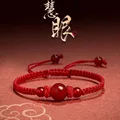 Bracelets en agate rouge porte-bonheur tissés à la main de style chinois bracelet à cordes rouges