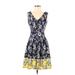 Vince Camuto Casual Dress - Party V-Neck Sleeveless: Blue Floral Dresses - Women's Size 2