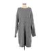 CAARA Casual Dress - Sweater Dress Crew Neck 3/4 sleeves: Gray Print Dresses - Women's Size Small