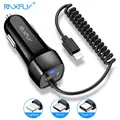 RAXFLY Car Phone Charger in Car Cigarette Lighter Charger with Spring Charging Cable for iPhone