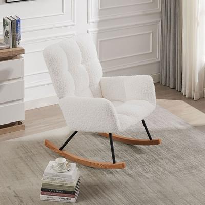 Comfy Upholstered Rocking Chair with High Backrest and Metal Frame for Nursing Baby,2 Colors