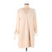 Express Casual Dress - Shift V Neck 3/4 sleeves: Tan Solid Dresses - Women's Size Medium