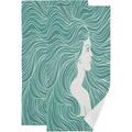 Mermaid Streaming Hair Hand Towels Green Kitchen Towel Ultra Soft and Absorbent Decorative Fingertip Face Towel for Bathroom Hotel 2 PCS 28.3 x 14.4