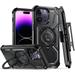 Military Grade MagSafe Hybrid Case with Kickstand Ring Holder and Belt Clip Holster for iPhone 15 Pro - Black