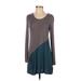 LOGO Casual Dress - Mini Scoop Neck Long sleeves: Gray Print Dresses - Women's Size X-Small