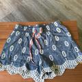 Anthropologie Shorts | Denim 100% Cotton Shorts.Ettitwa By Anthropologie Embroidered W/Elastic Waist | Color: Blue/Cream | Size: Xs