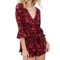 Free People Pants & Jumpsuits | Free People All The Right Ruffles Romper In Berry Combo | Color: Red | Size: L