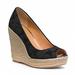 Coach Shoes | Coach Milan Black Signature Fabric Peep Toe Espadrille Wedge Size 7.5b | Color: Black/Cream | Size: 7.5