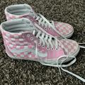 Vans Shoes | Custom Made Pink And White Checkered High Top Vans. Womens Size 8.5 | Color: Pink/White | Size: 8.5