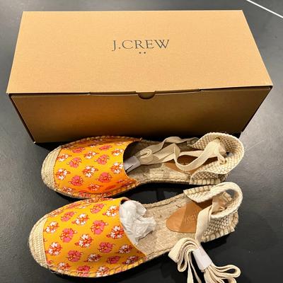 J. Crew Shoes | J Crew D'orsay Printed Lace-Up Espadrille Sandal - Women's Size 7 1/2 - Like New | Color: Orange/Tan | Size: 7.5
