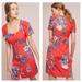 Anthropologie Dresses | Anthro Maeve Caldwell Square Neck Floral Button Up Short Sleeve Dress Sz 10 | Color: Red | Size: 10