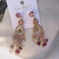 Jessica Simpson Jewelry | Jessica Simpson Gold Tone Rose Pink Stones Drops Tassels Earrings Light Weight | Color: Gold/Pink | Size: Os