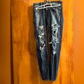 American Eagle Outfitters Jeans | American Eagle Dark Wash Heavily Distressed Jeggings. Juniors Size 00 Short. | Color: Blue | Size: 00j